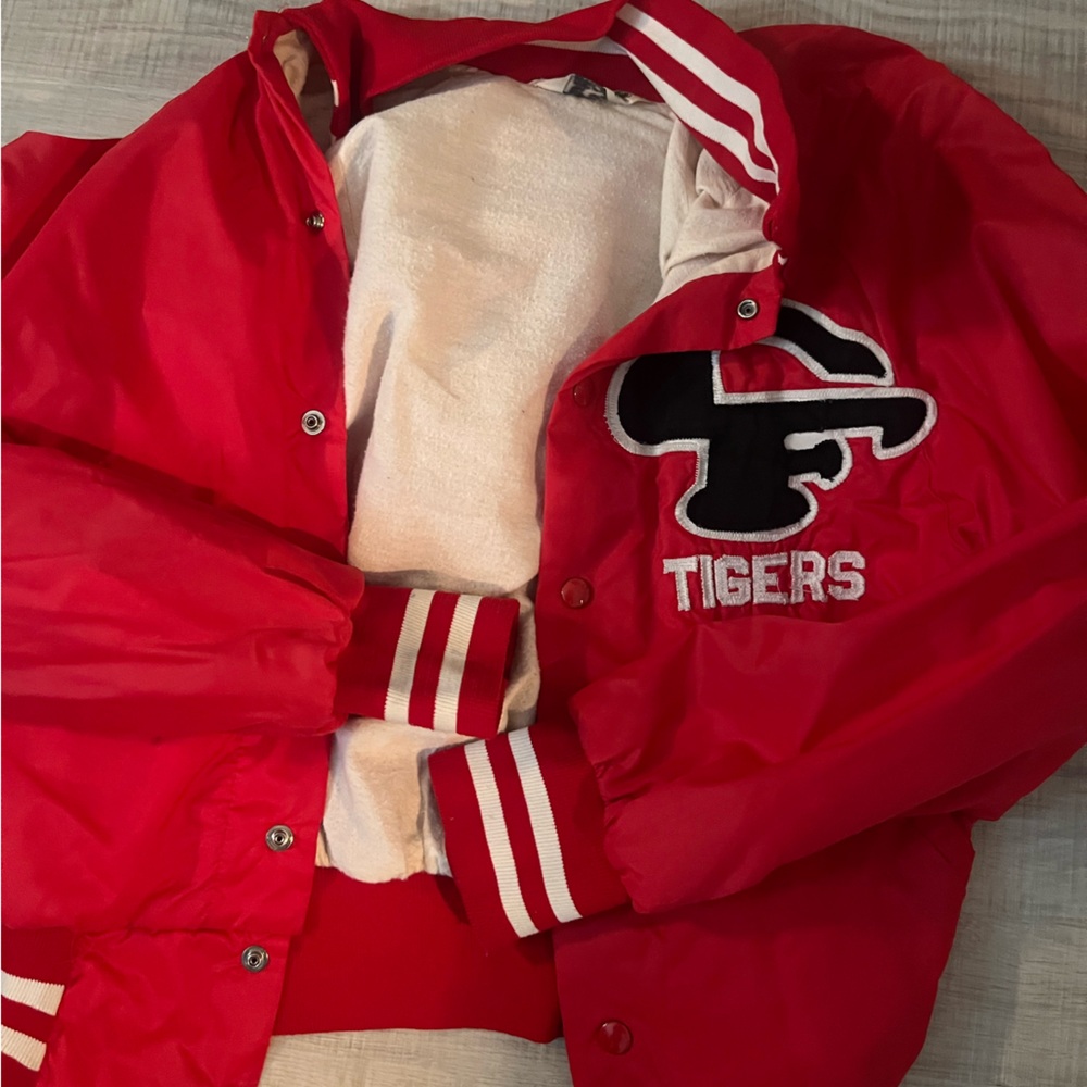 Kids Red Varsity Jacket with Embroidered Logo